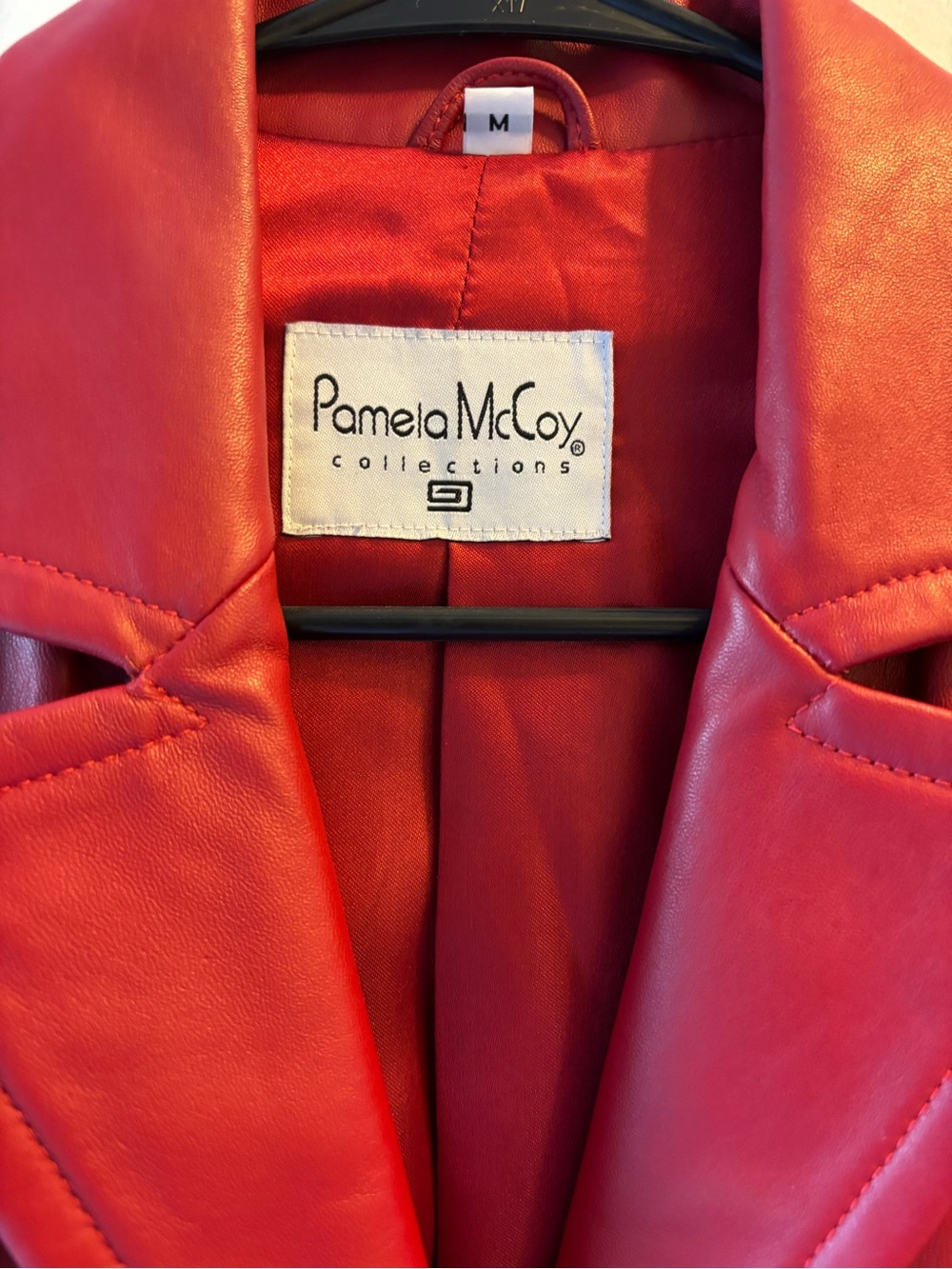 Pamela McCoy Red Faux Leather Blazer Jacket